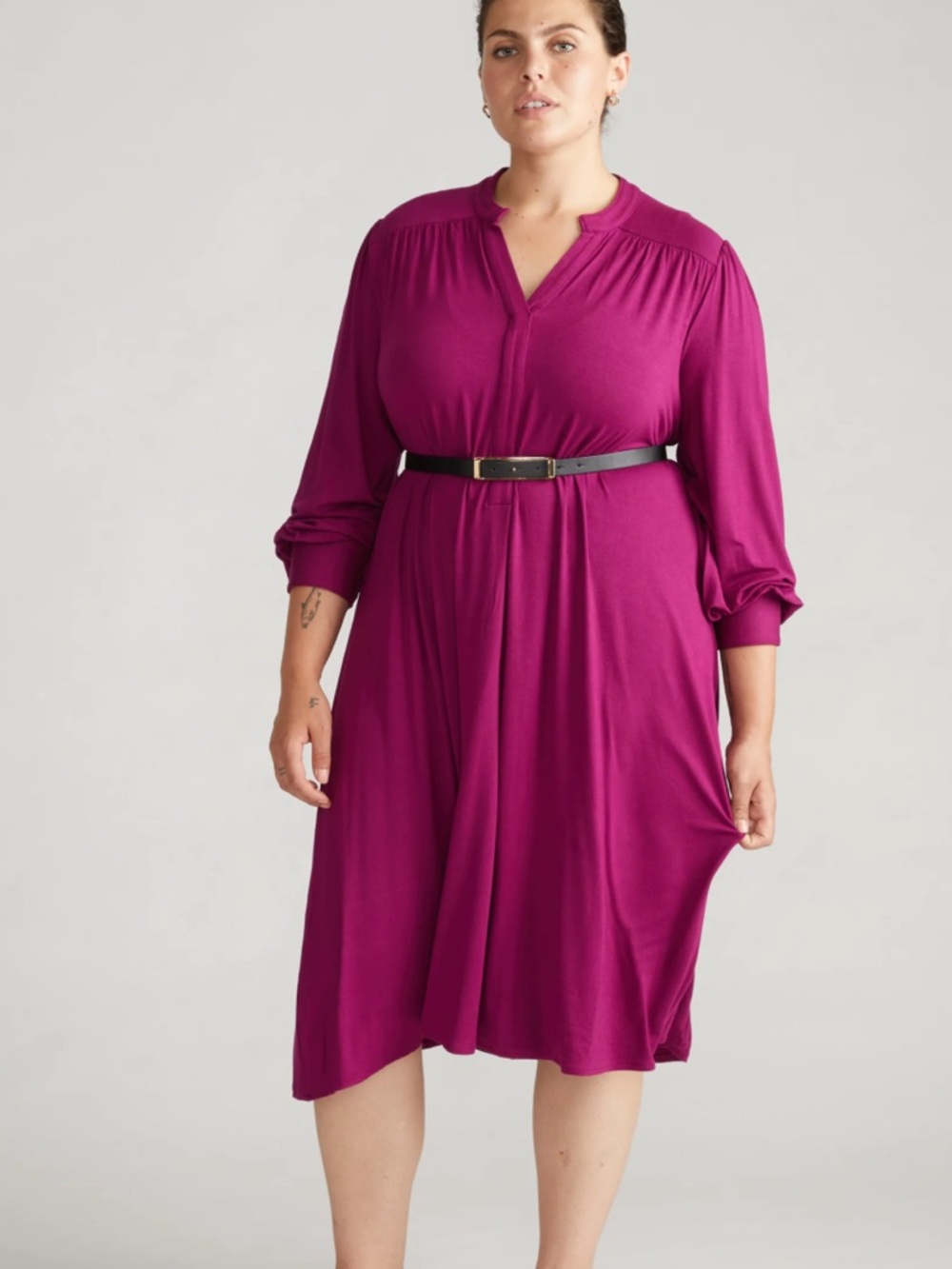NWT Universal Standard Gramercy Liquid Jersey Fuchsia Long Sleeve Midi Dress - Picture 5 of 8